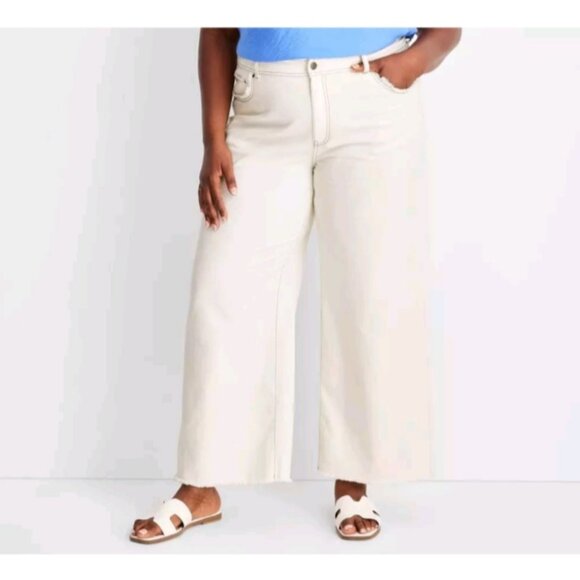 Women's High-Rise Straight Leg Jeans Ecru Future Collective Sz 17 - Picture 1 of 5
